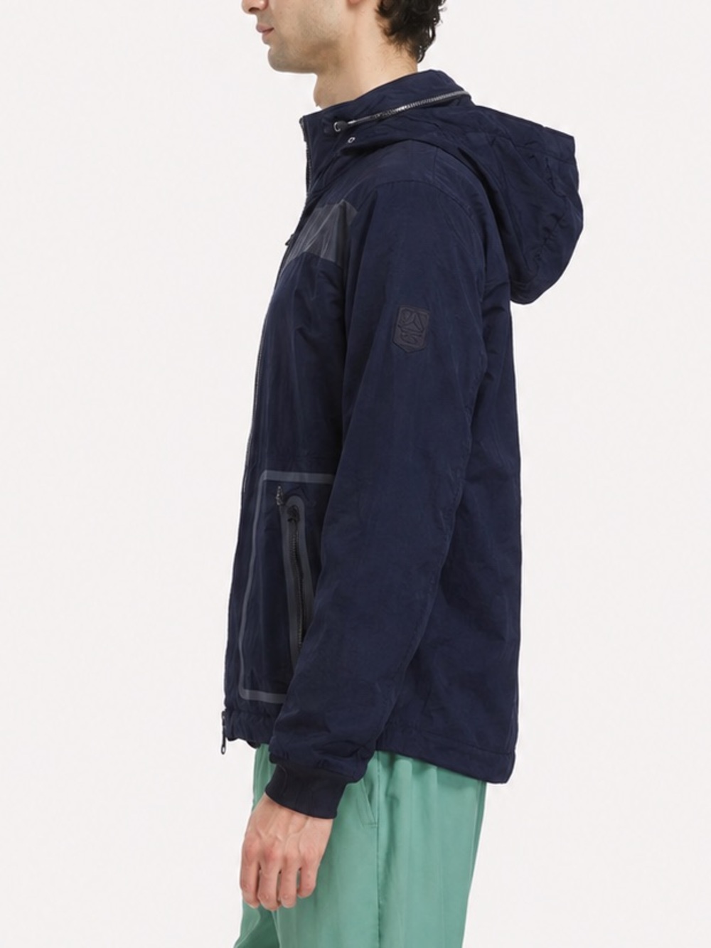 NWOT Reebok Play Dry Navy Blue Reflective Convertible Hood Rain Jacket Men Sz S